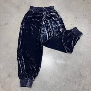Anthropologie Size Medium Blue Crushed Velvet Velour Joggers with Elastic Waist